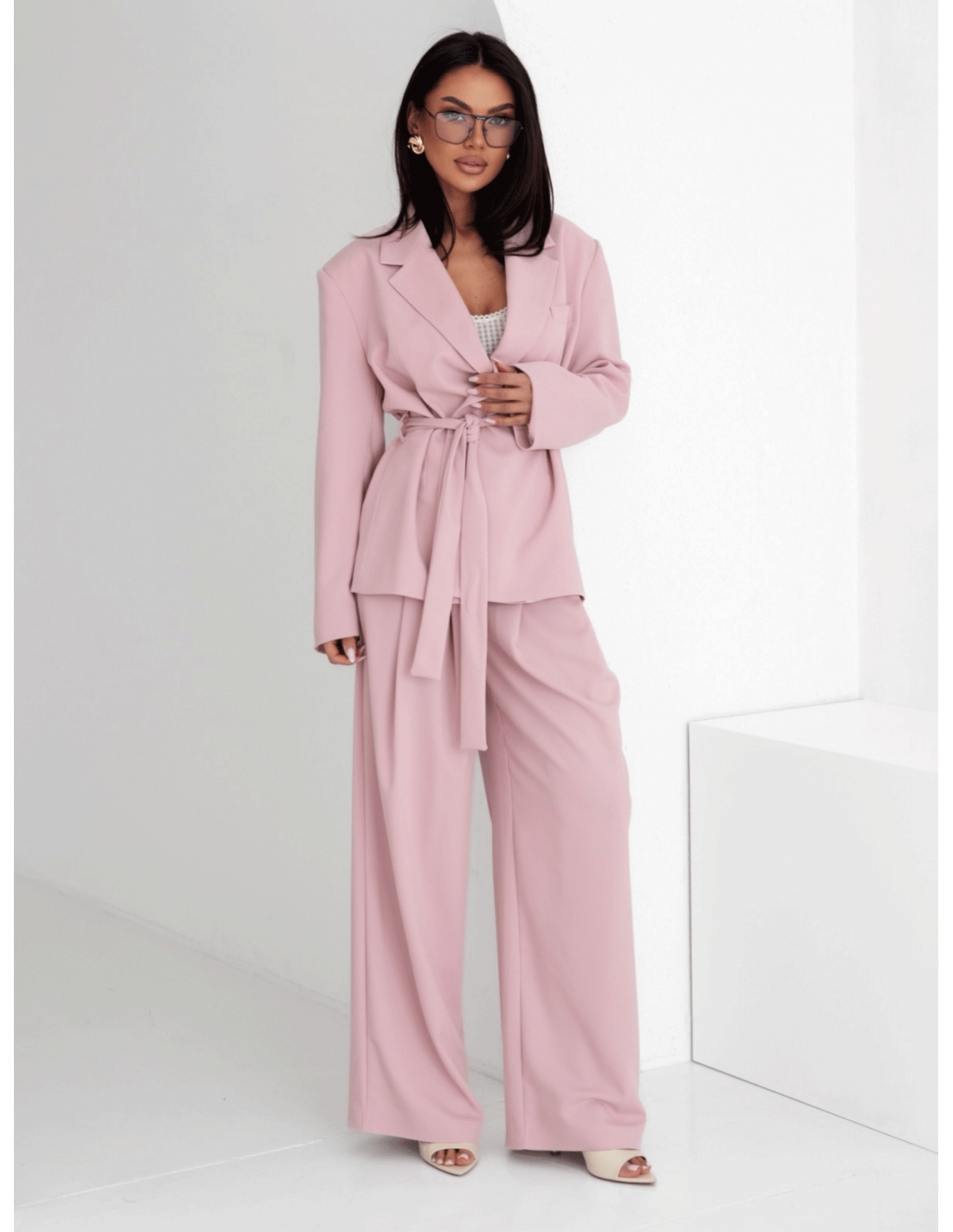 Eleganckie spodnie z szerokimi nogawkami ALAIA - brudny róż