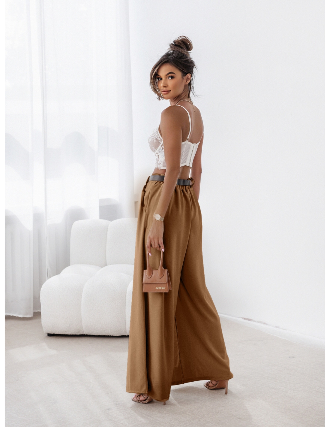 Spodnie z szeroką nogawką LIBERTY - ciemny beż