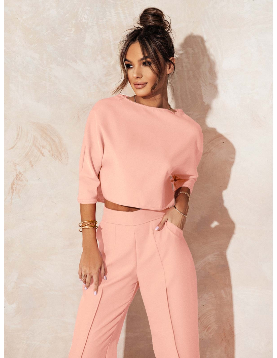 Elegancki komplet ze spodniami JASIRA - pudrowy róż
