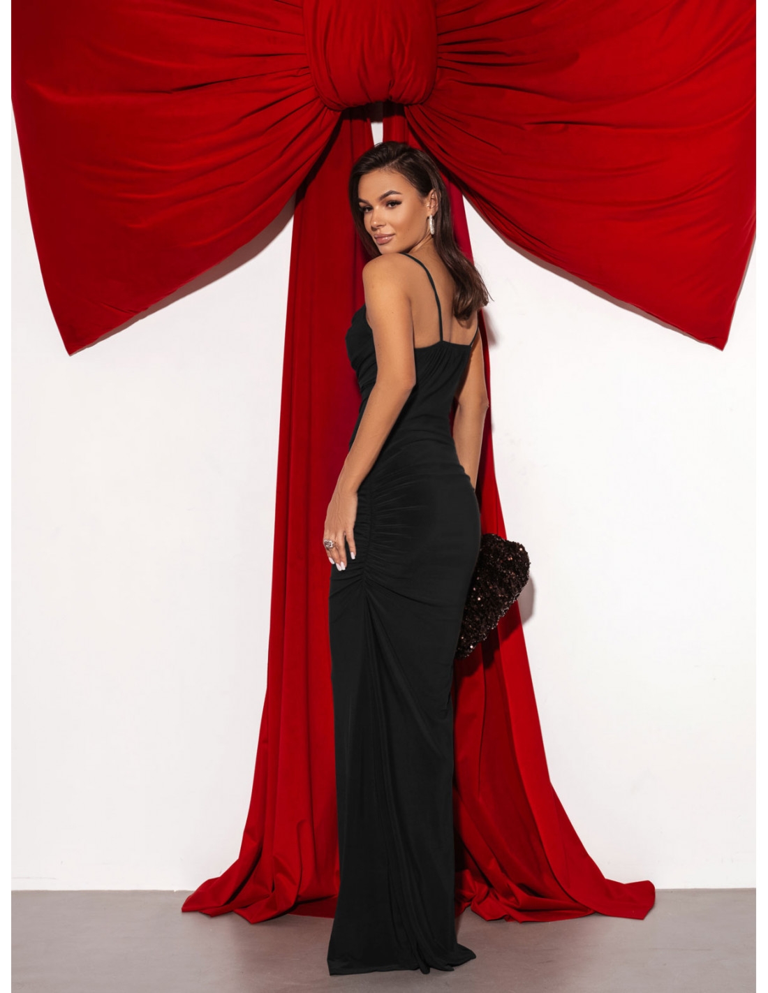 Sukienka maxi z tiulową wstawką LARISE - czarna