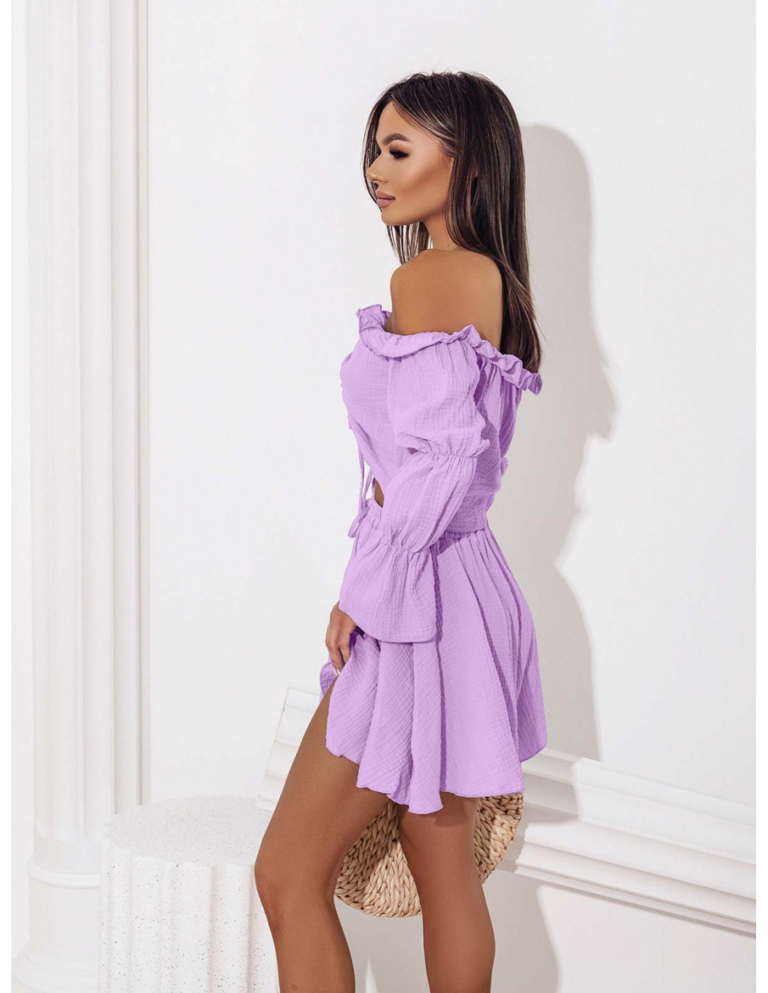 Muślinowy komplet bluzka i spodenki - KORSO - lila