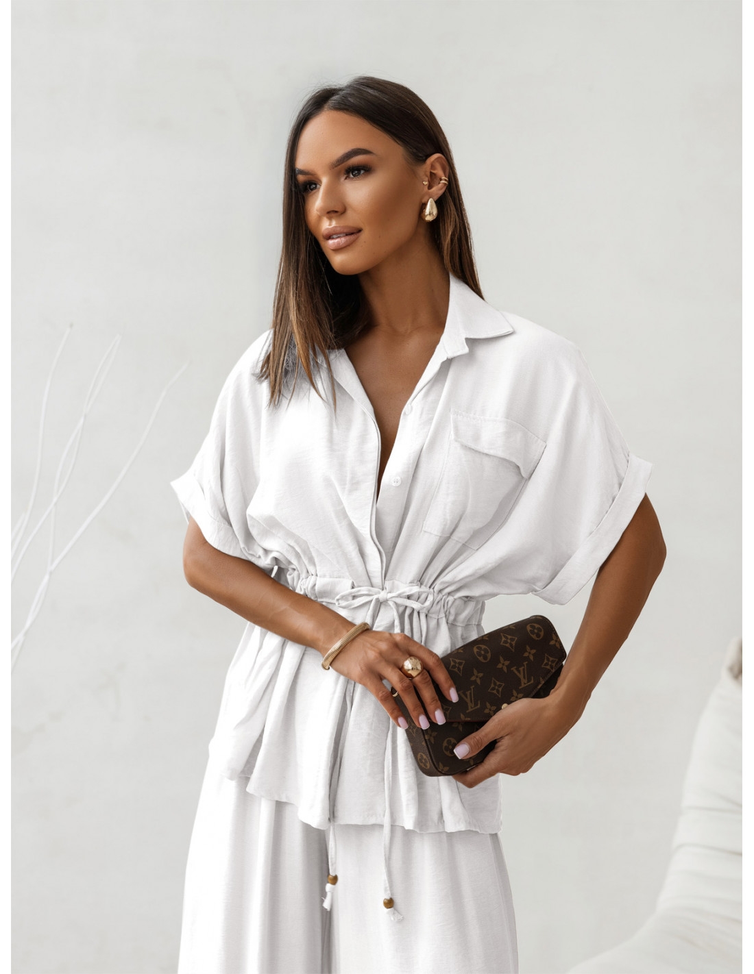 Wiskozowy komplet z szerokimi spodniami VELENA - biały