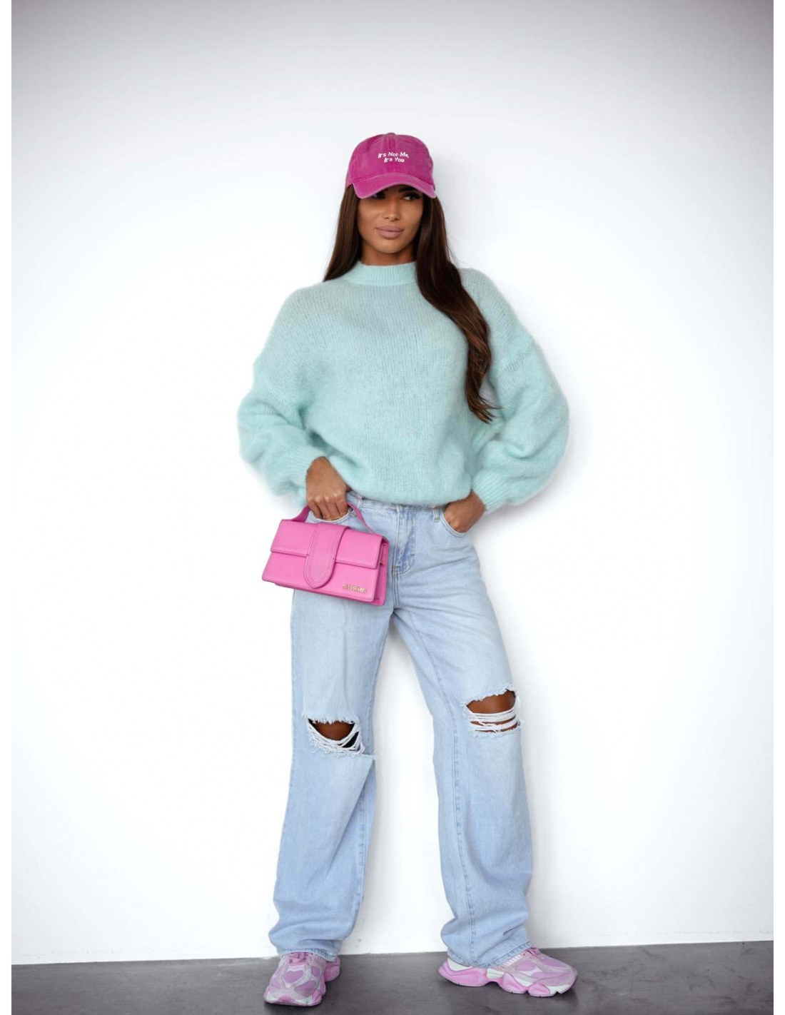 Moherowy sweter oversize CONOR - błękitny