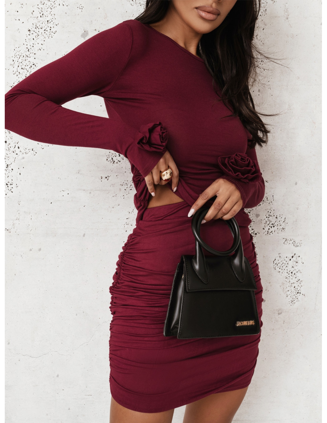 Komplet z wiskozy bluzka i spódnica SHAZA - bordowy