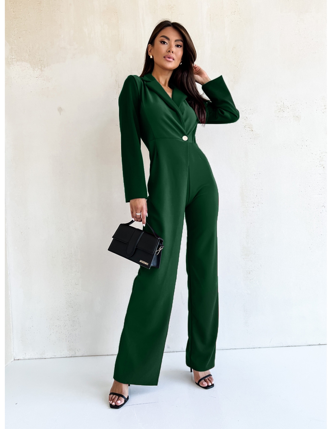 Elegancki kombinezon z ozdobnym guzikiem ERMA-butelkowa zieleń