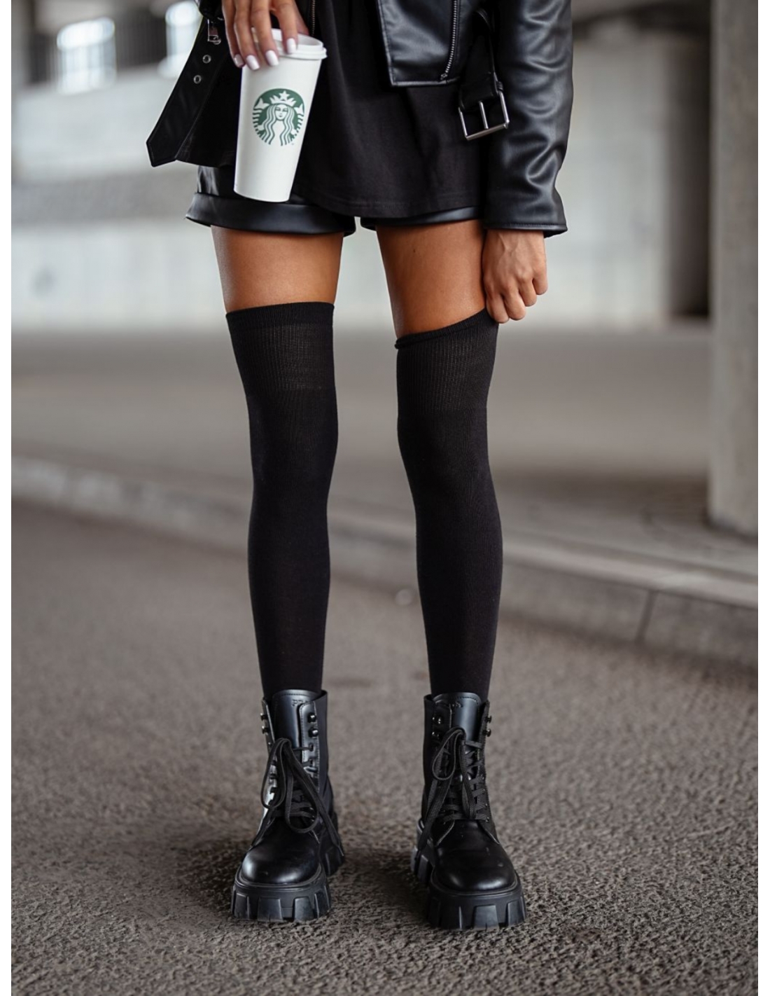 Zakolanówki bawełniane gładkie - czarne