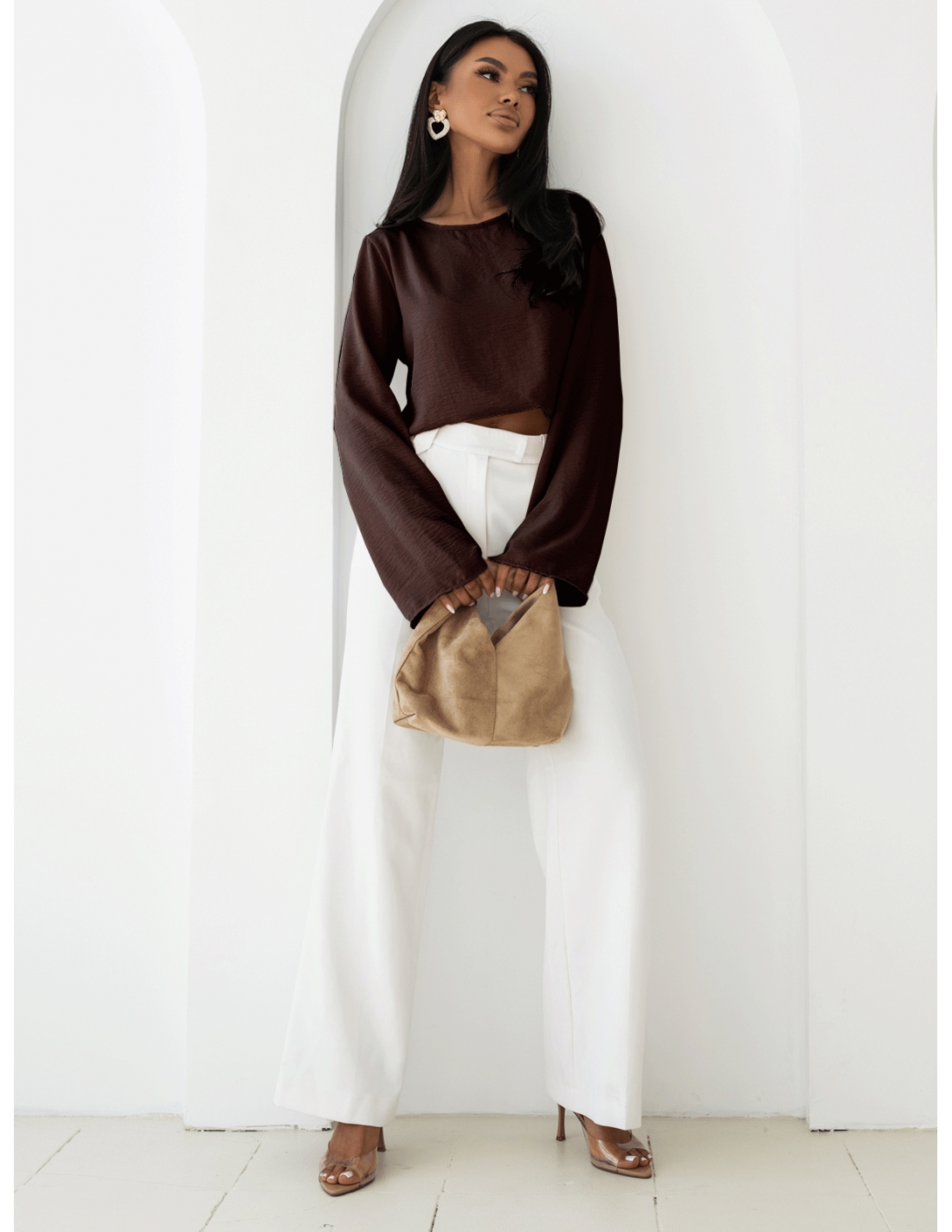 Bluzka z szerokimi rękawami MICHIE - czekoladowa