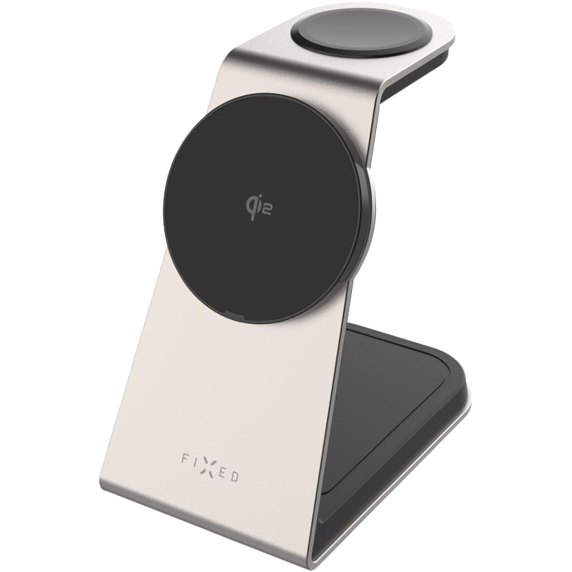 Image of Ładowarka indukcyjna Fixed MagPowerstation Alu 2, 3w1 Qi2 15W dla iPhone z MagSafe / Apple Watch / AirPods, tytanowo-czarny