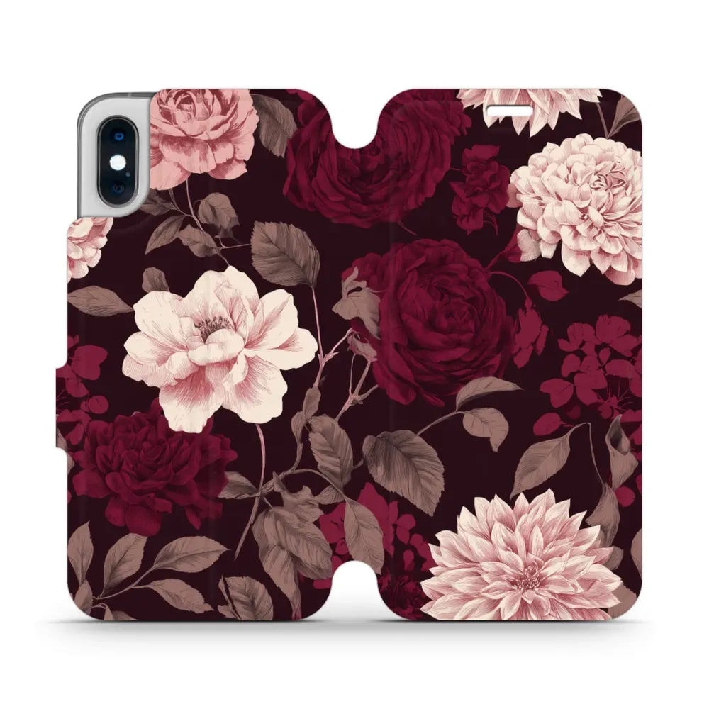 Etui z klapką do iPhone X, Mobiwear Book, wino i dalie