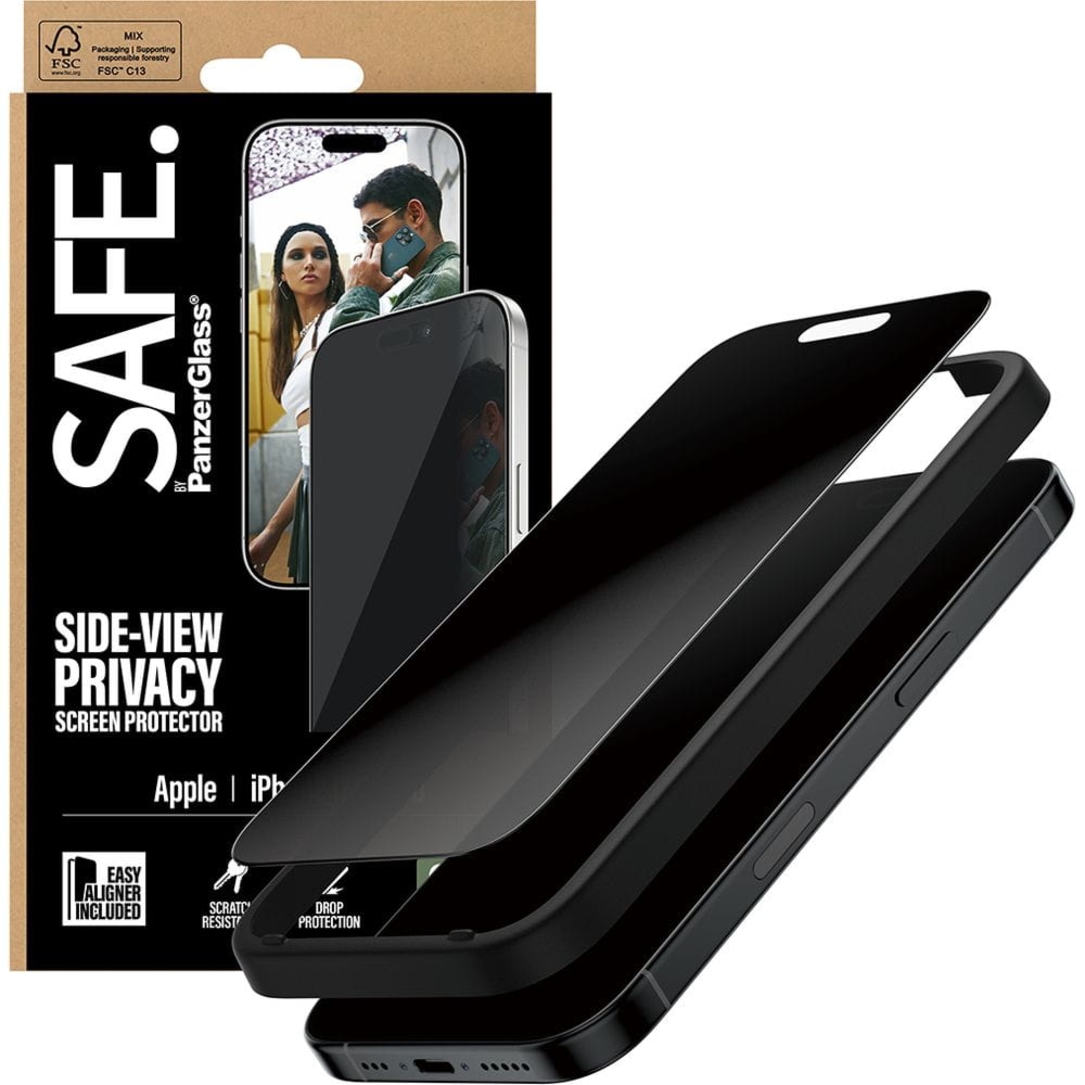 Szkło prywatyzujące z aplikatorem SAFE by PanzerGlass Ultra-Wide Fit Privacy + EasyAligner do iPhone 17 / 16 Pro
