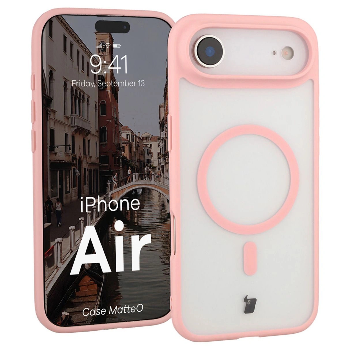 Etui z pierścieniem magnetycznym Bizon Case MatteO do iPhone Air, przydymione-jasnoróżowe