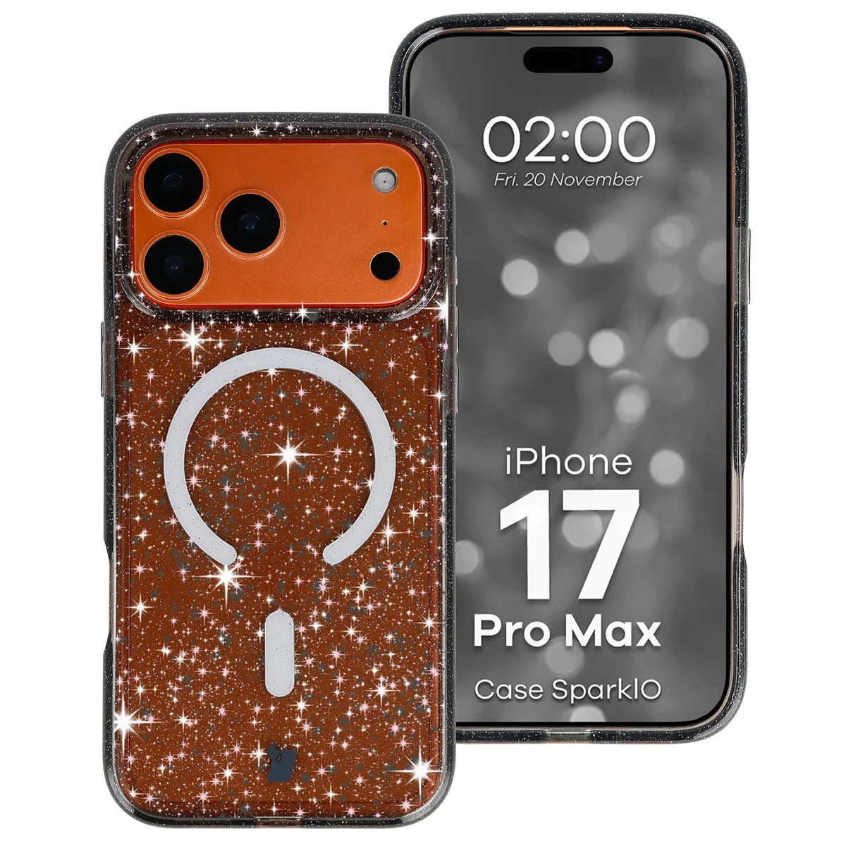 Etui brokatowe z pierścieniem magnetycznym Bizon Case SparklO do iPhone 17 Pro Max, przezroczysto-czarne z brokatem