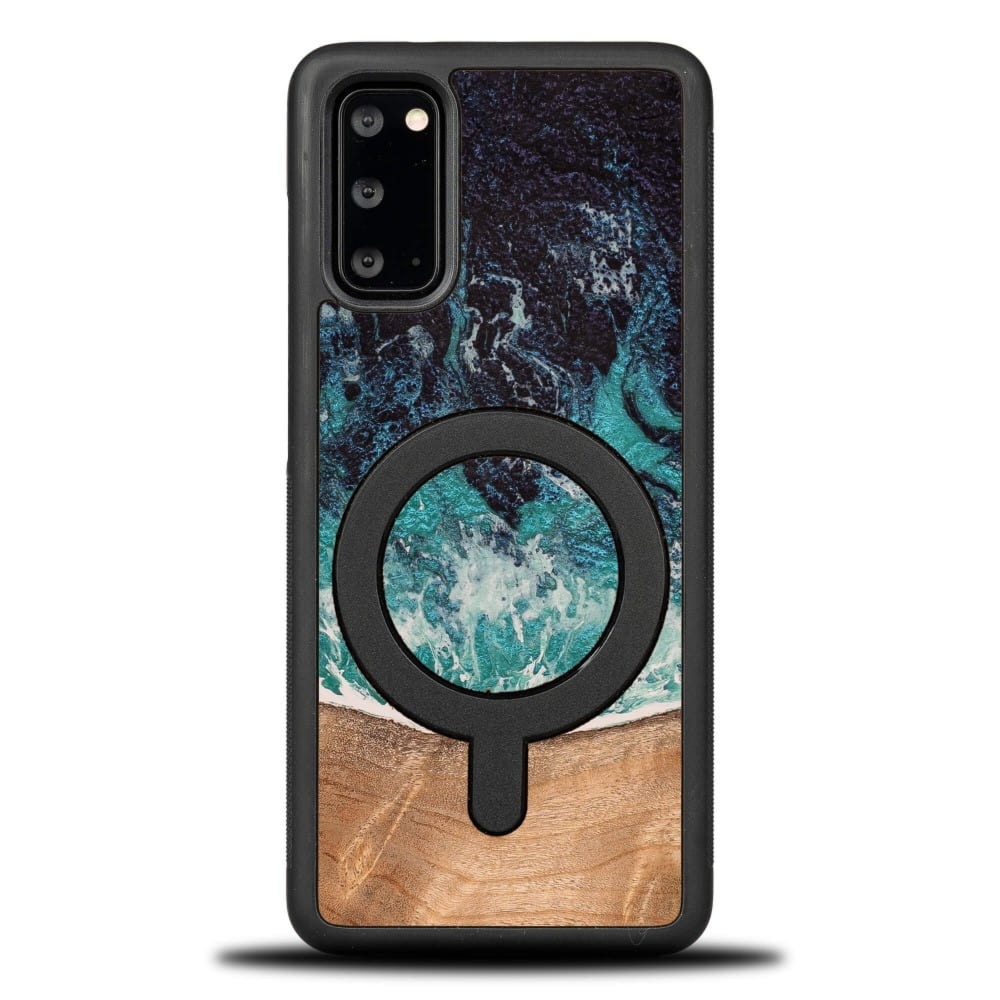 Drewniane etui do Galaxy S20 FE, Bewood Unique Dream Island do MagSafe, niebiesko-brązowe