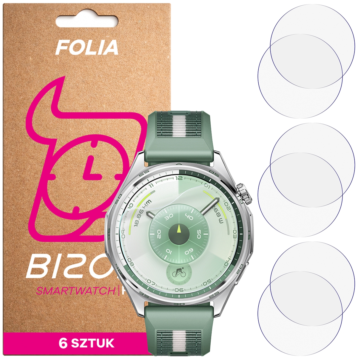 Folia ochronna na ekran zegarka Bizon Watch Film HydroFlex do Huawei Watch GT6 46 mm, 6 sztuk