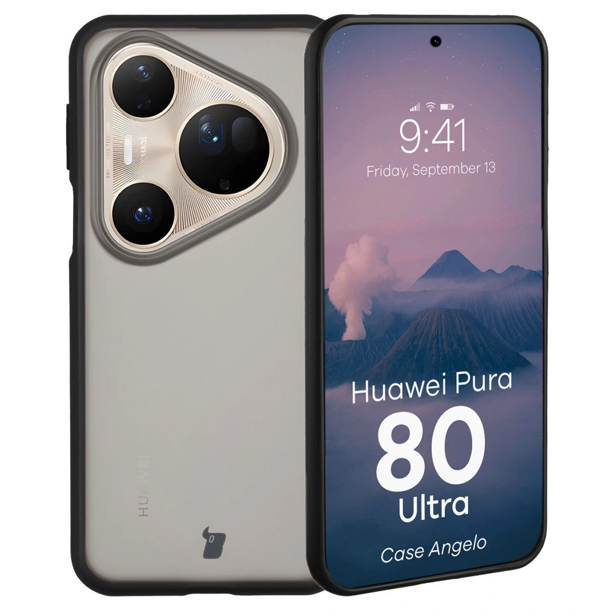 Etui Bizon Case Angelo do Huawei Pura 80 Ultra, przydymione z czarną ramką