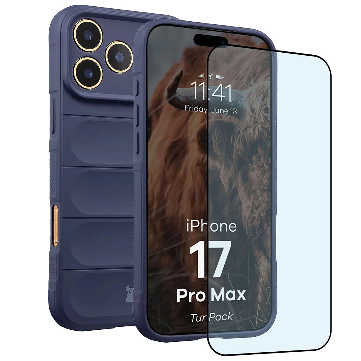 Pancerne etui + szkło hartowane Bizon Tur Pack do iPhone 17 Pro Max, granatowe