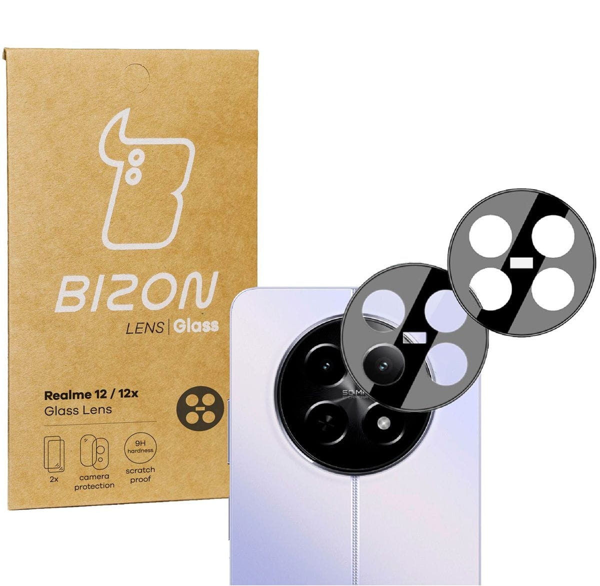 Szkło na aparat Bizon Glass Silk Lens do Realme 12 5G/12x 5G, 2 sztuki