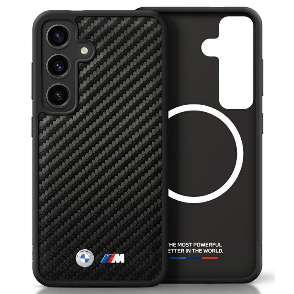 Image of Etui BMW Leather Carbon Mag do Galaxy S25, czarne