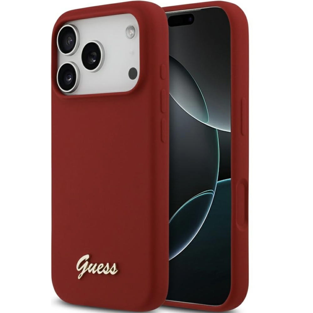Etui Guess Hardcase Silicone Script Metal Logo do MagSafe do iPhone 17 Pro, czerwone