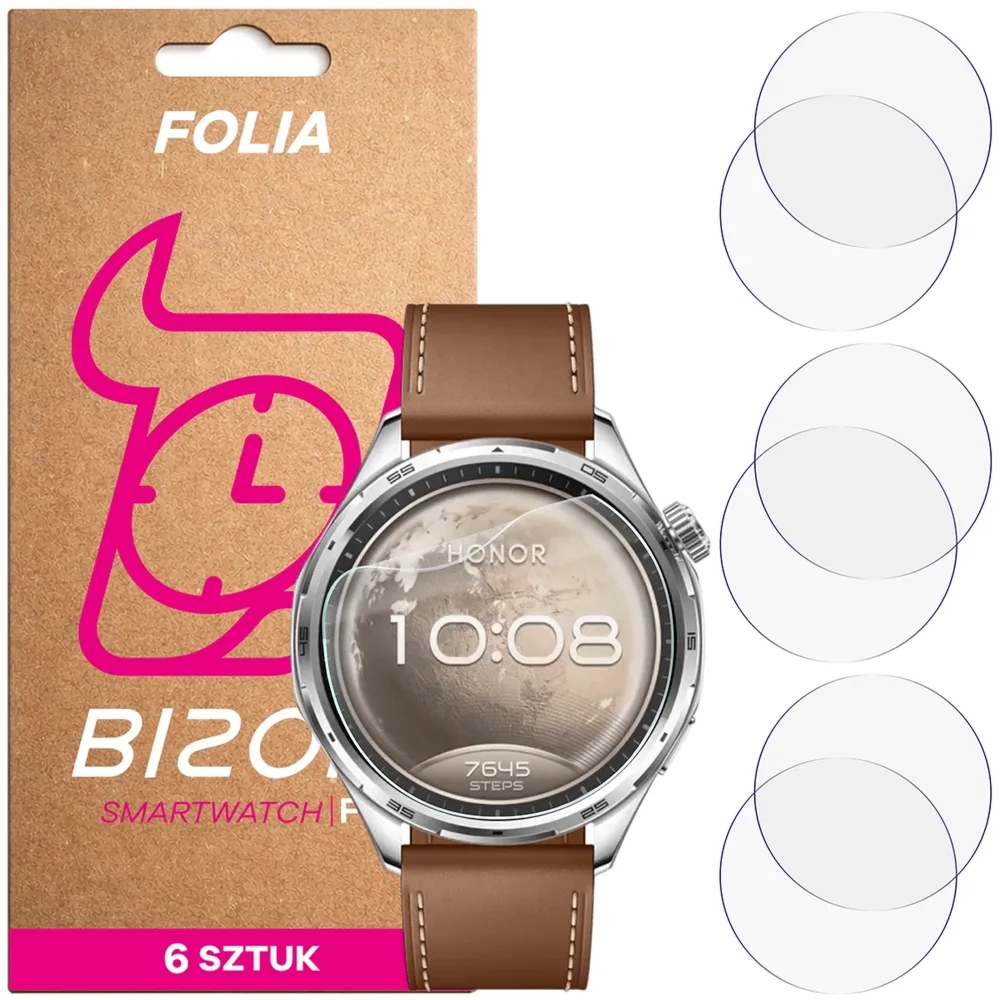 Folia ochronna na ekran zegarka Bizon Watch Film HydroFlex do Honor Watch 6, 6 sztuk