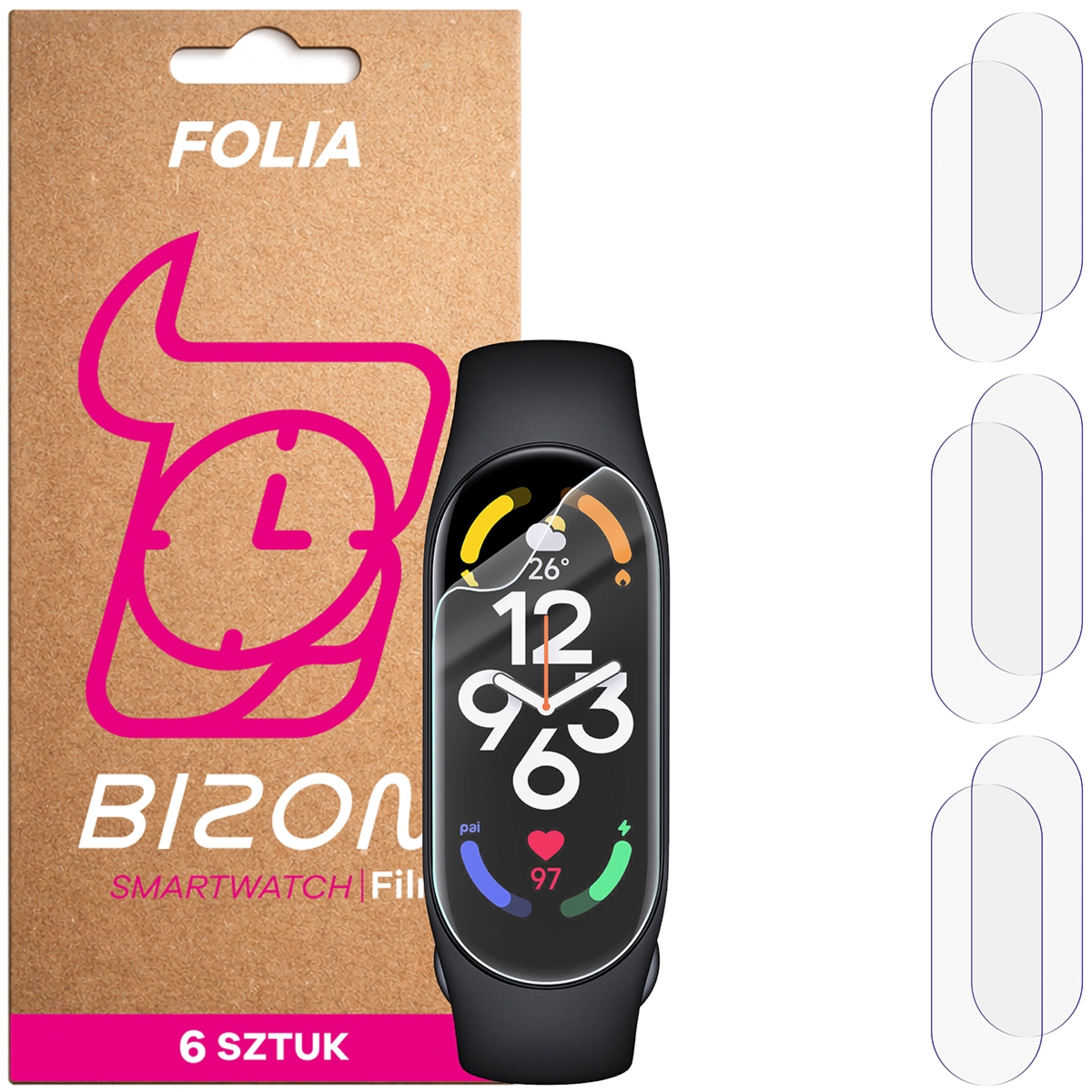 Folia ochronna na ekran zegarka Bizon Watch Film HydroFlex do Xiaomi Mi Band 7, 6 sztuk