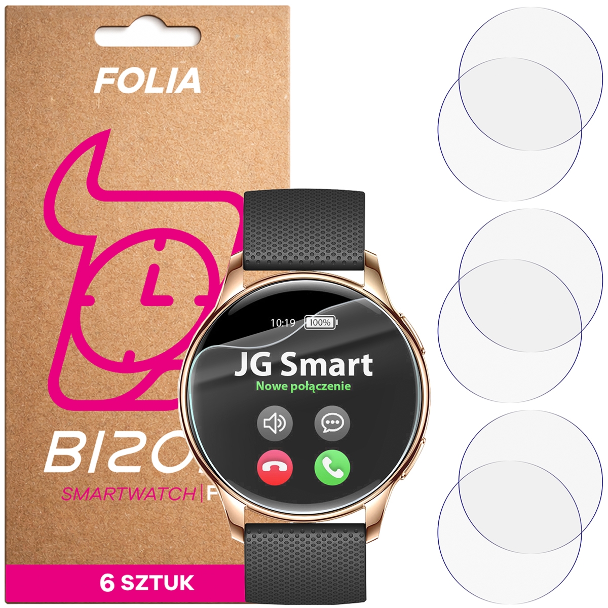 Folia ochronna na ekran zegarka Bizon Watch Film HydroFlex do JG Smart V11 / Y11, 6 sztuk