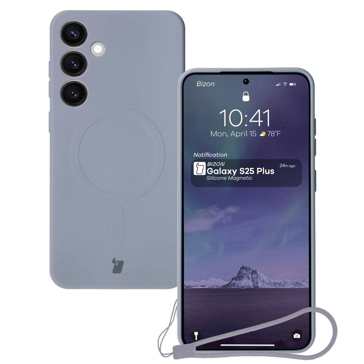 Image of Silikonowe etui z pierścieniem magnetycznym Bizon Case Silicone Magnetic do Galaxy S25 Plus / S24 Plus, szare