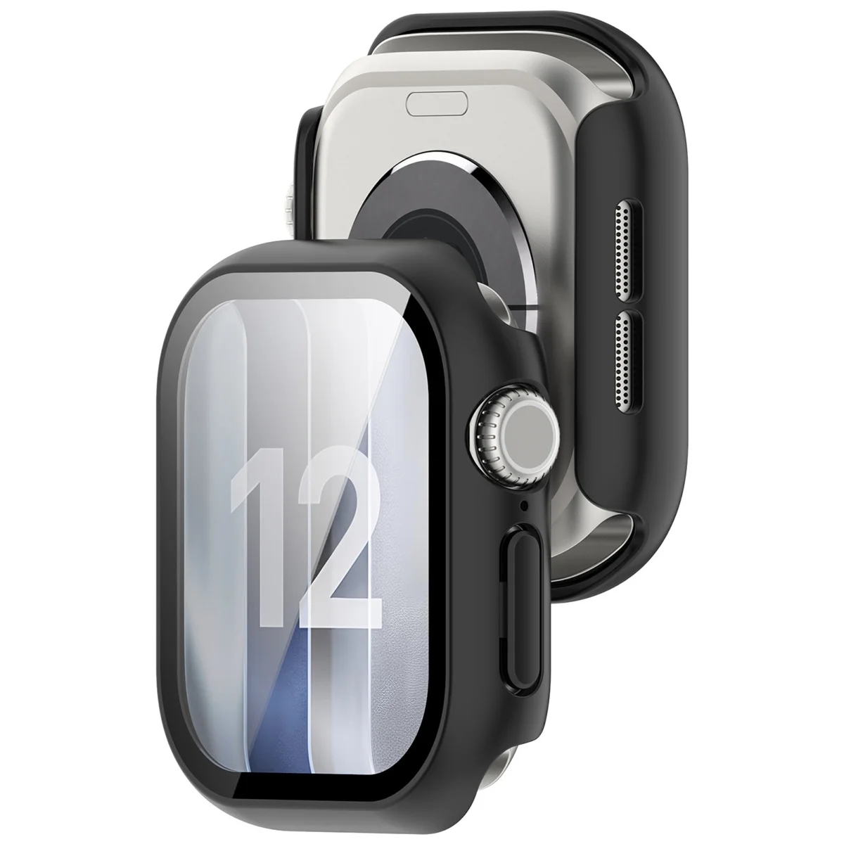 Etui ze szkłem do zegarka Bizon Case Watch Adamo do Apple Watch Series 12 42mm, matowe czarne