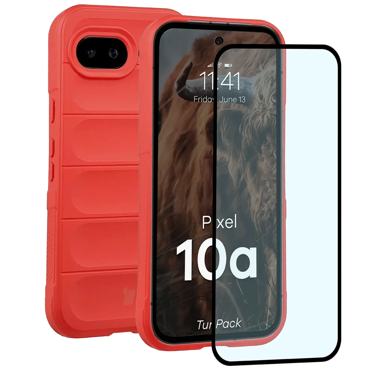 Pancerne etui + szkło hartowane Bizon Tur Pack do Google Pixel 10a, czerwone