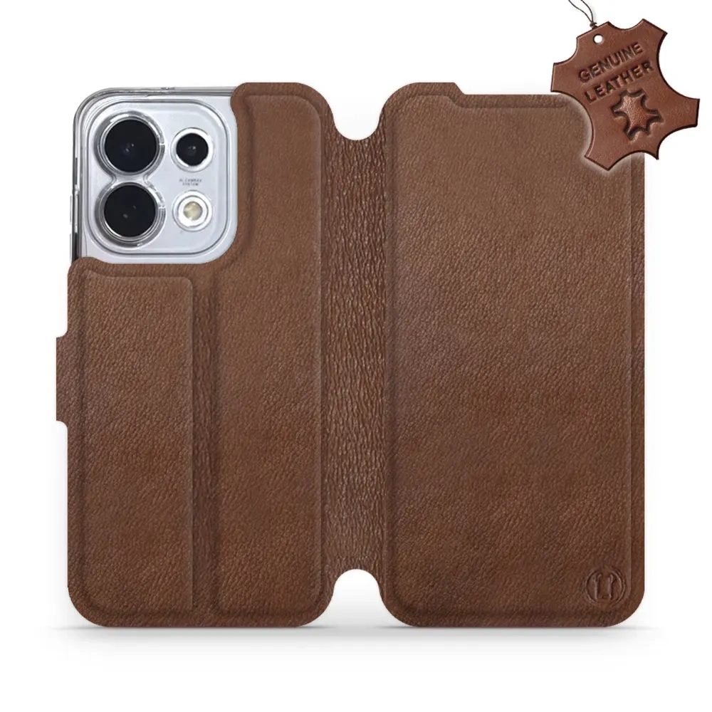 Etui z naturalnej skóry do Oppo Reno16 5G, Mobiwear Leather, brązowe