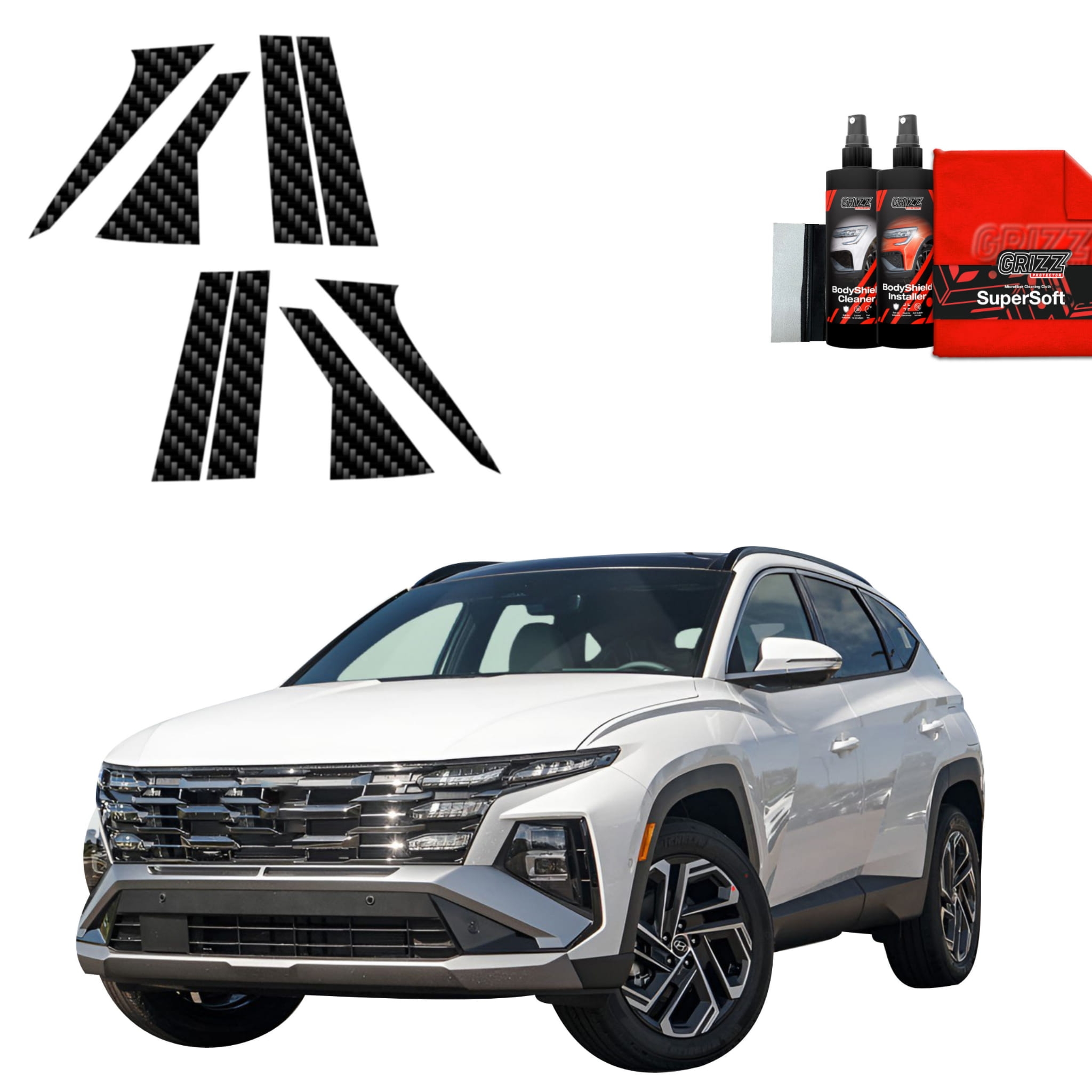 8w1 Folia karbonowa Grizz Protector na słupki do Hyundai Tucson Facelift (2024-2026)
