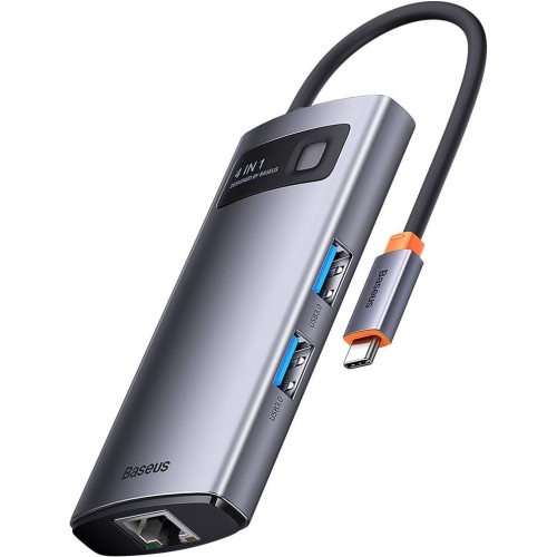 Image of Hub adapter Baseus Metal Gleam, 4w1 USB-C / 3x USB 3.0 / RJ45, szary