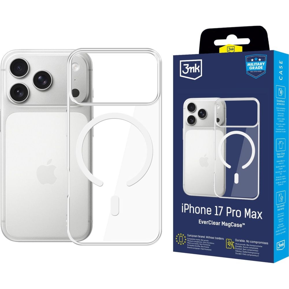 OUTLET: Etui 3mk EverClear MagCase do MagSafe do iPhone 17 Pro Max, przezroczyste z białym magnesem