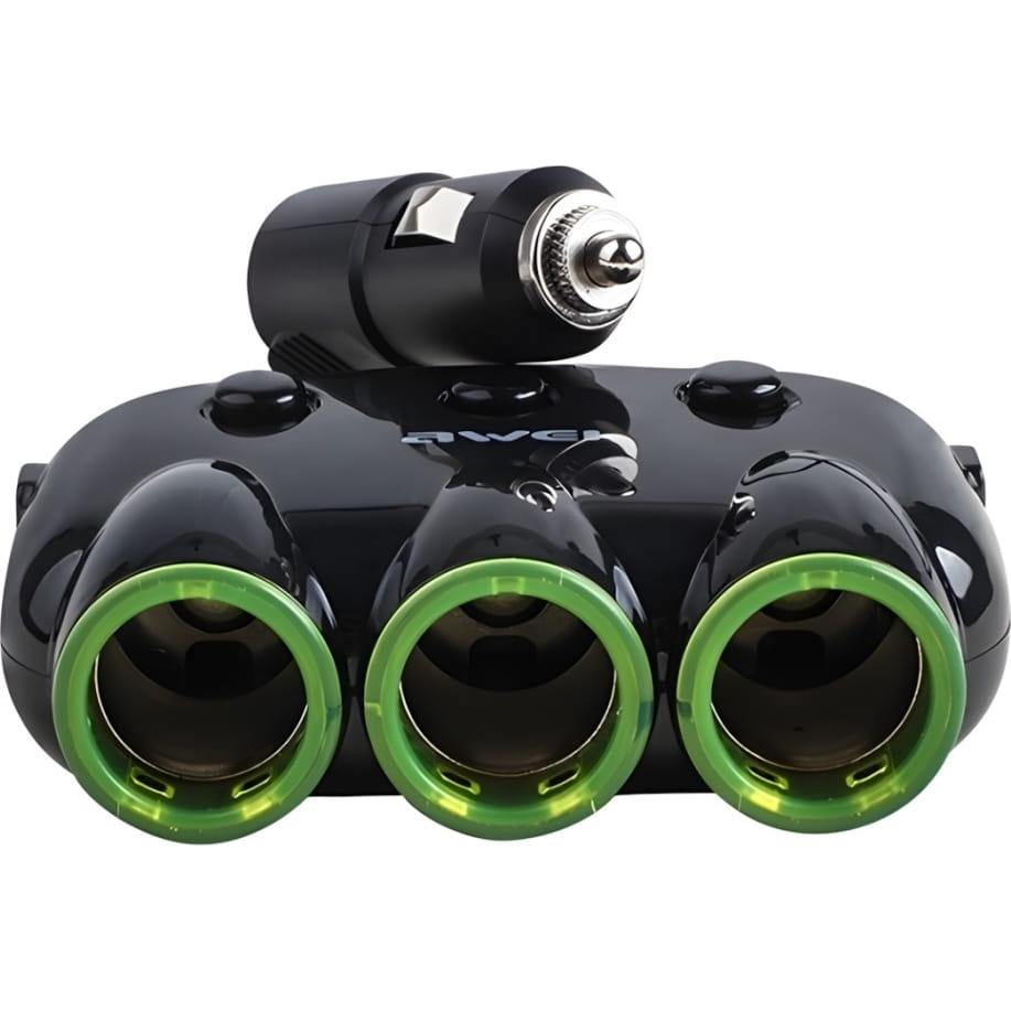 Image of Rozgałęźnik samochodowy AWEI C-35, 3x 12V + 2x USB, rozdzielacz, czarny