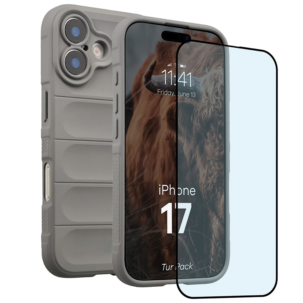 Pancerne etui + szkło hartowane Bizon Tur Pack do iPhone 17, jasnoszare