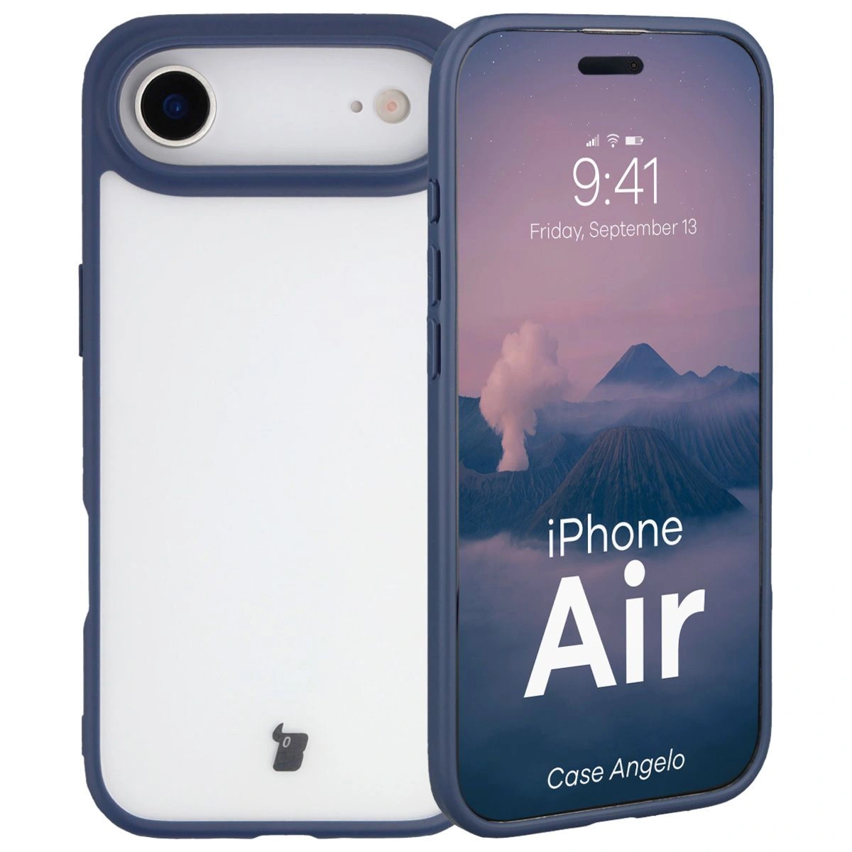 Etui Bizon Case Angelo do iPhone Air, półprzezroczyste z granatową ramką