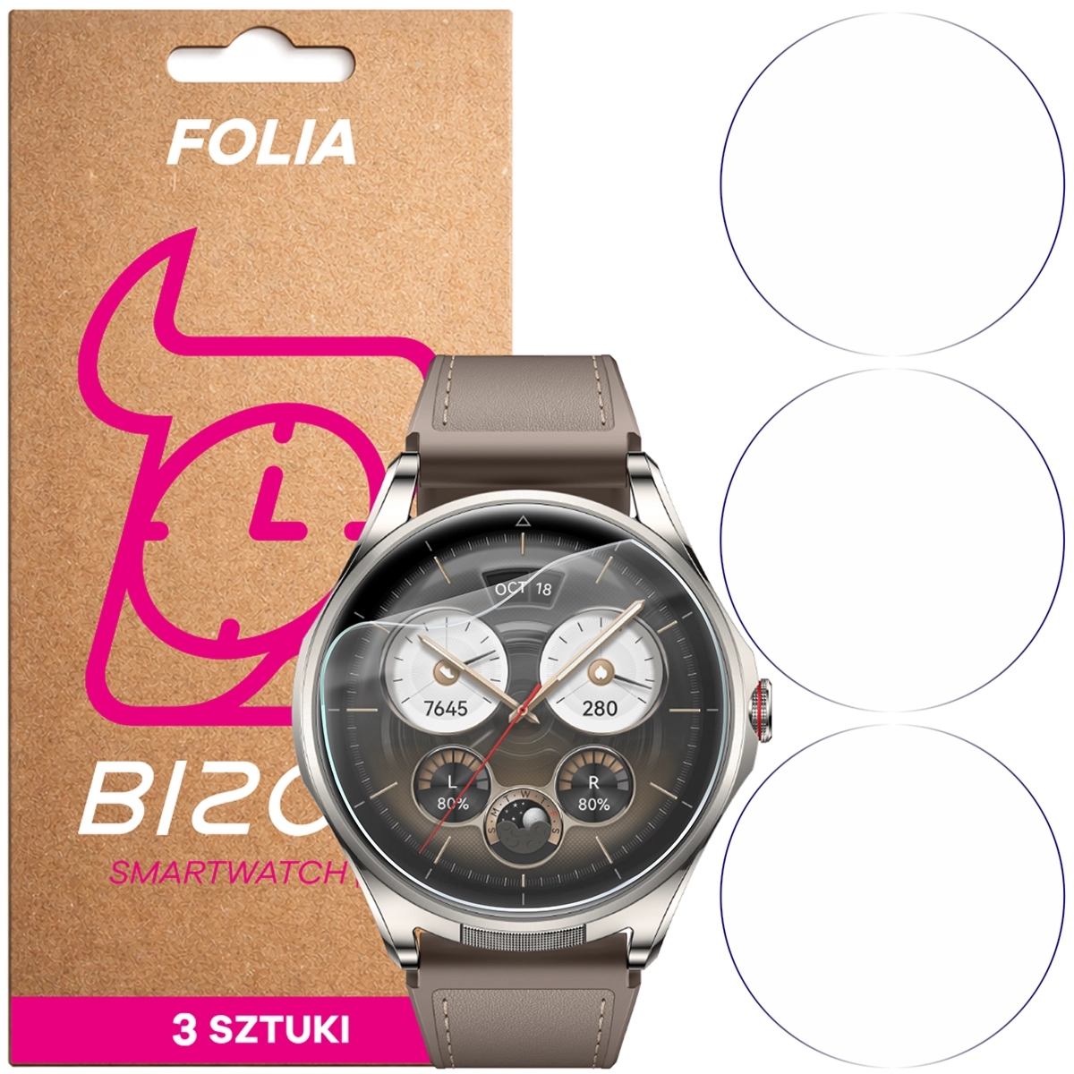 Folia ochronna na ekran zegarka Bizon Watch Film HydroFlex do Huawei Watch Buds 2, 3 sztuki