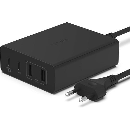 Image of Ładowarka sieciowa Belkin Boost Pro 4-Port GaN Charger 108W MFi 2x USB-C 2x USB-A, czarna