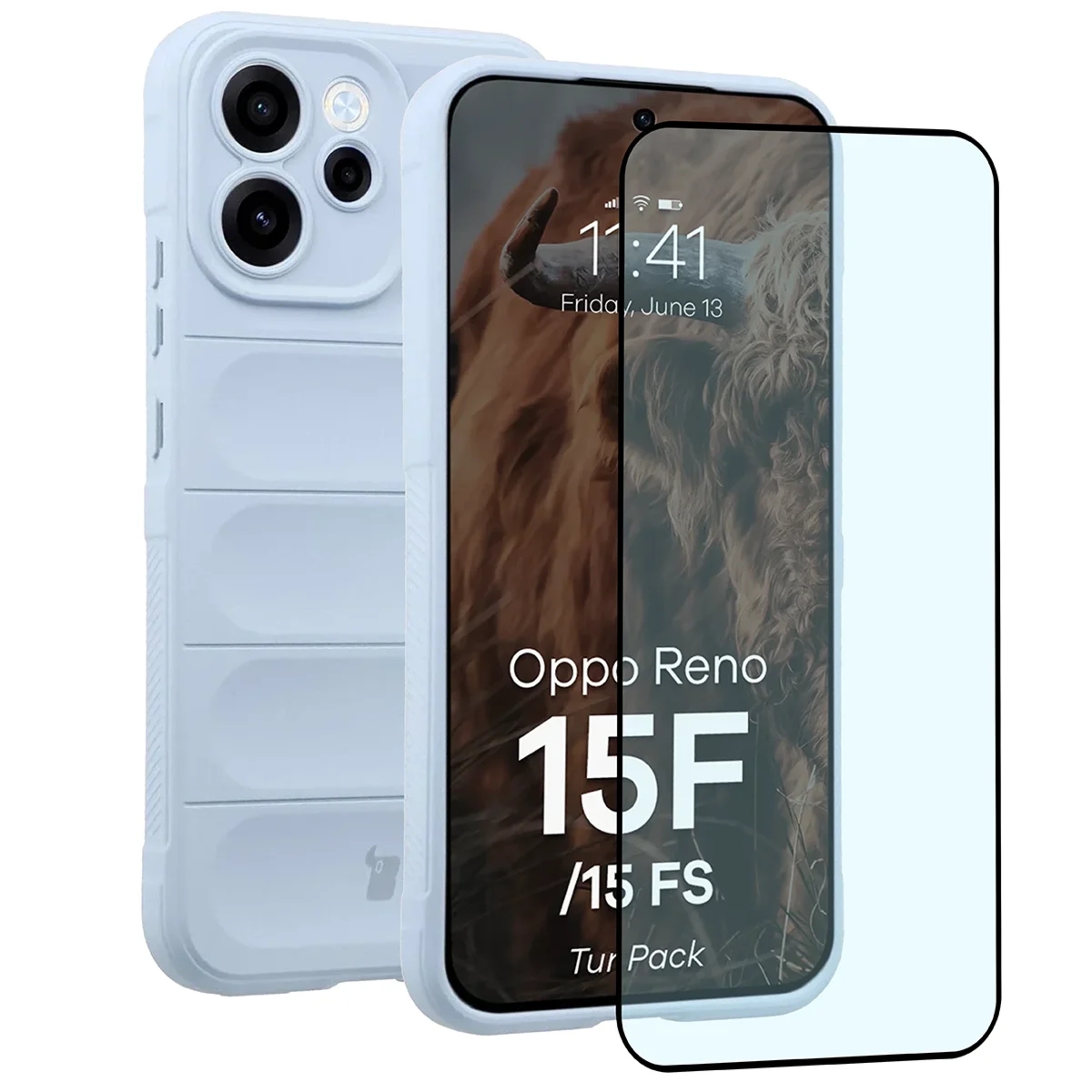 Pancerne etui + szkło hartowane Bizon Tur Pack do Oppo Reno 15 F / FS, jasnoniebieskie
