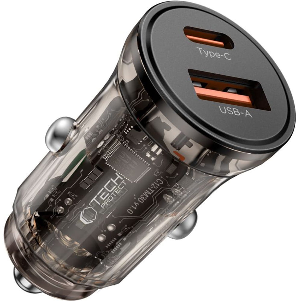 Image of Ładowarka samochodowa Tech-Protect CC01, PD 30W 1x USB-A, 1x USB-C, QC3.0, czarna