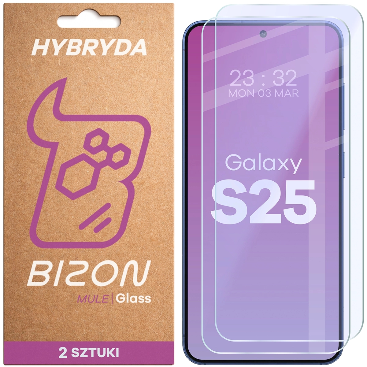 Elastyczne szkło hybrydowe Bizon Hybrid Mule Duo do Galaxy S25, 2 sztuki