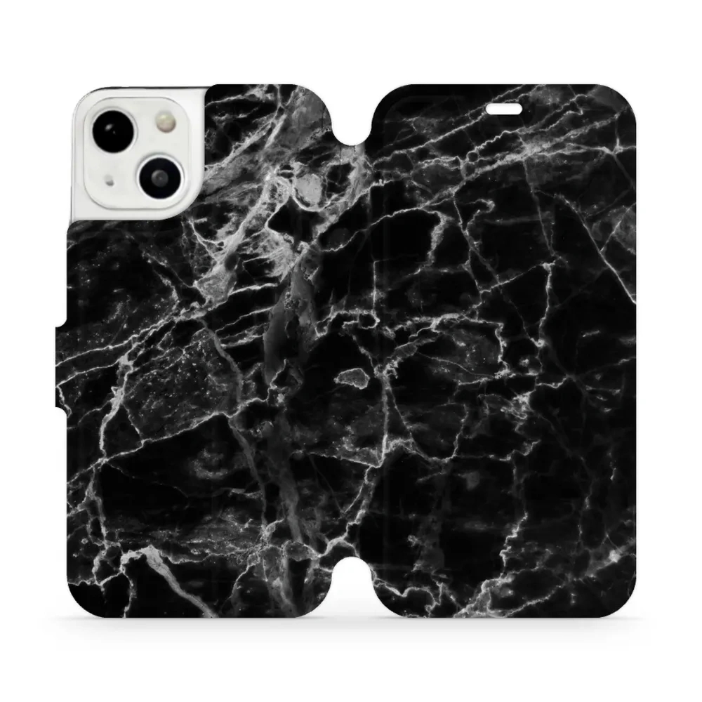 Etui z klapką do iPhone 13, Mobiwear Book, czarny marmur