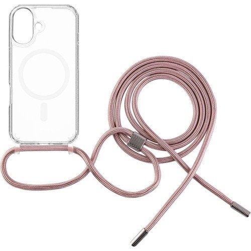 Image of Etui FIXED MagPure Neck do MagSafe do iPhone 16 Plus, przezroczyste z różową smyczką