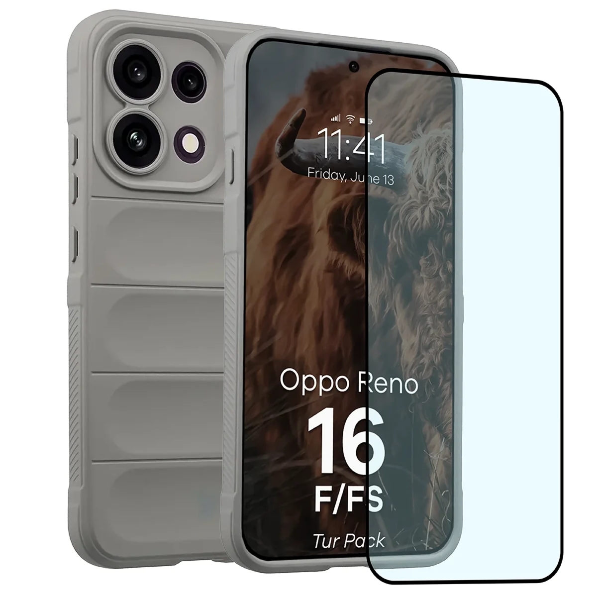 Pancerne etui + szkło hartowane Bizon Tur Pack do Oppo Reno16 F / Reno16 FS, jasnoszare