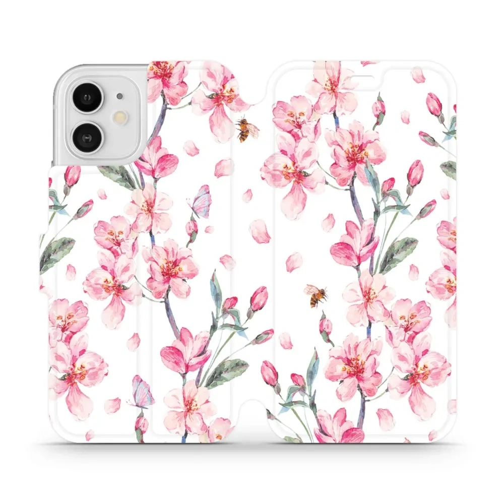 Etui z klapką do iPhone 12, Mobiwear Book, różowa wiosna