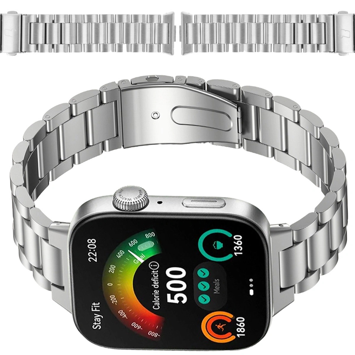 Pasek ze stali nierdzewnej Bizon Strap Watch Aura do Huawei Watch Fit 5 Pro/Fit 5/Fit 4 Pro/Fit 4/Fit 3, srebrny