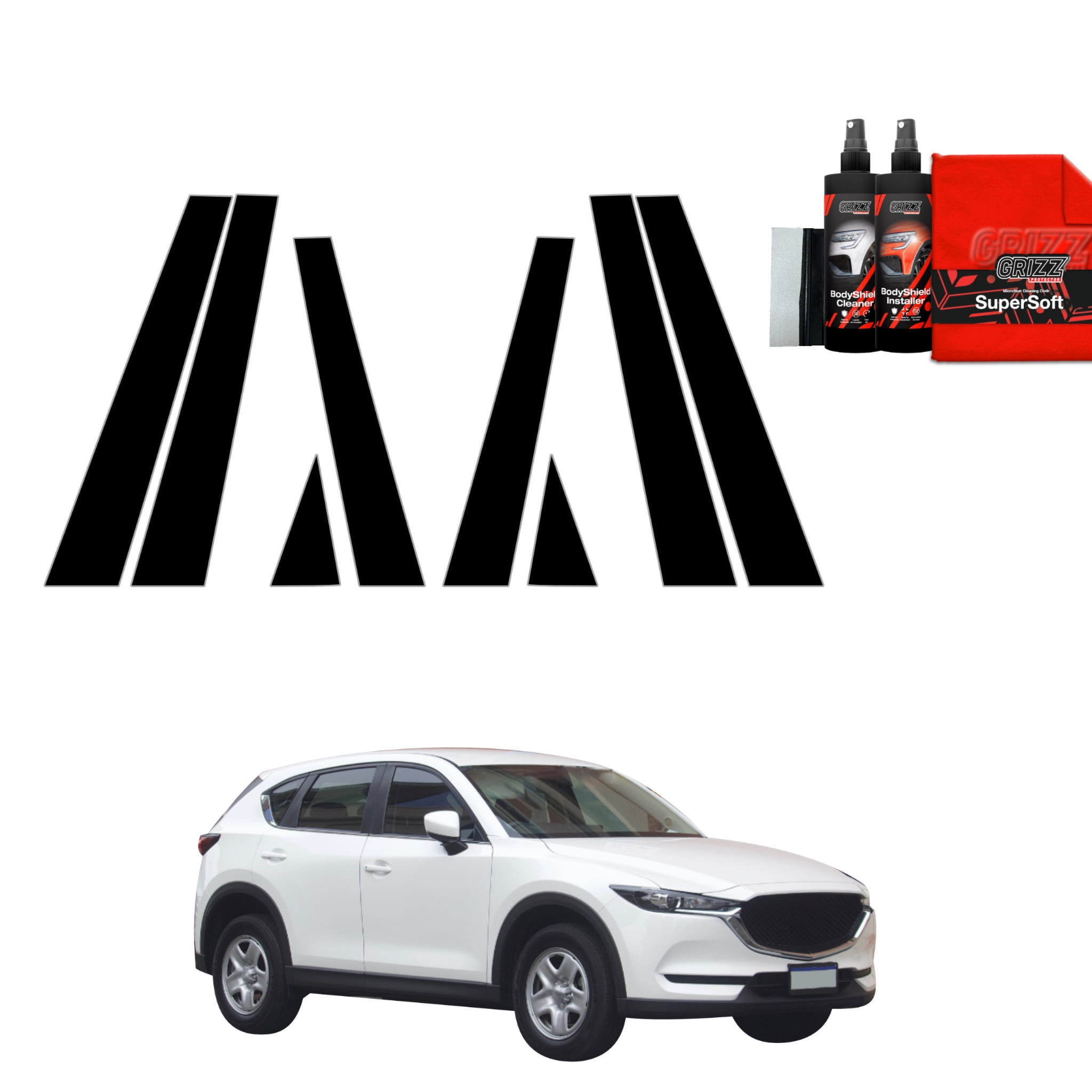 8w1 Czarna folia Grizz Protector na słupki do Mazda CX5 KF (2016-2026)