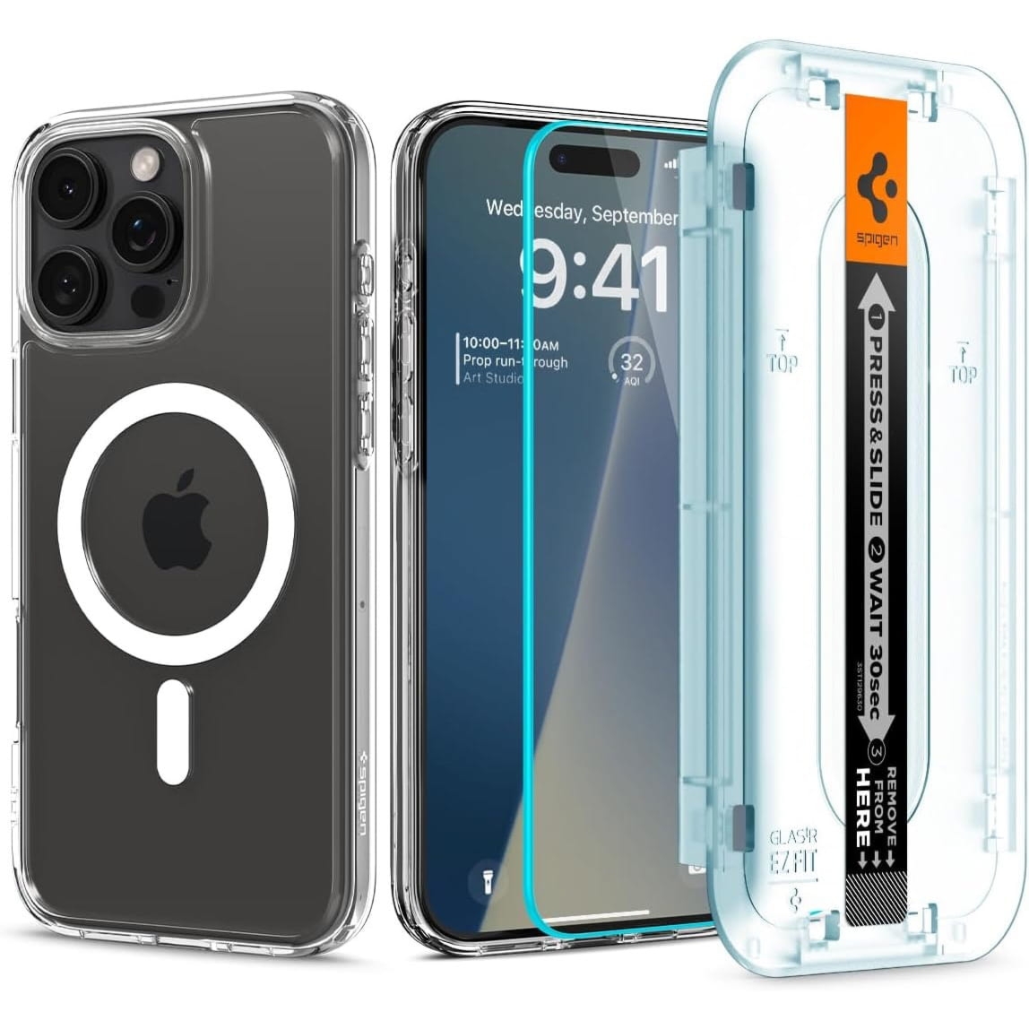 Etui + szkło Spigen Ultra Hybrid Mag Pack do MagSafe do iPhone 16 Pro Max, przezroczysto-białe