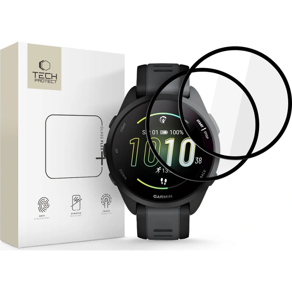 Image of Szkło hybrydowe Tech-Protect Glass Flex+ do Garmin Forerunner 165, 2 sztuki, przezroczyste z czarną ramką