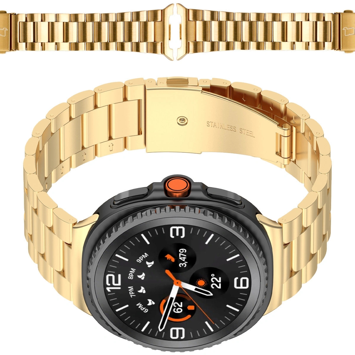 Image of Pasek ze stali nierdzewnej Bizon Strap Watch Aura do Samsung Galaxy Watch 8 40 mm / 44 mm / 8 Classic 46 mm, złoty